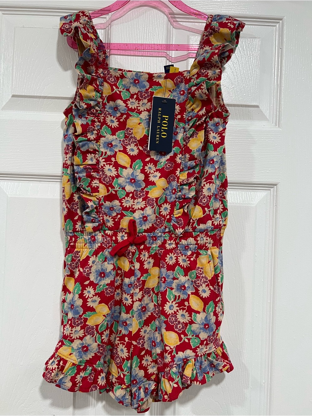 Ralph Lauren Red Floral Sundress with Yellow, Blue & Green Accents